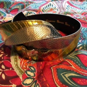 Genuine Snake Skin Metallic Gold Belt